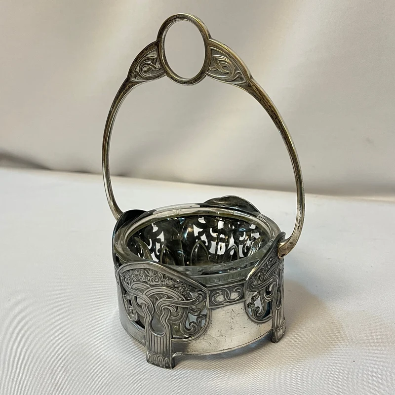 WMF German pewter and glass basket in Art Nouveau style