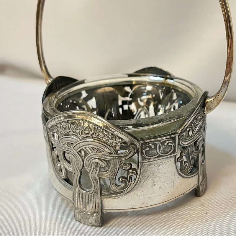 WMF German pewter and glass basket in Art Nouveau style