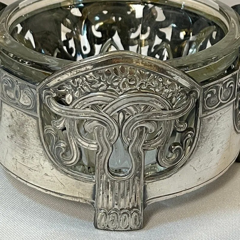WMF German pewter and glass basket in Art Nouveau style