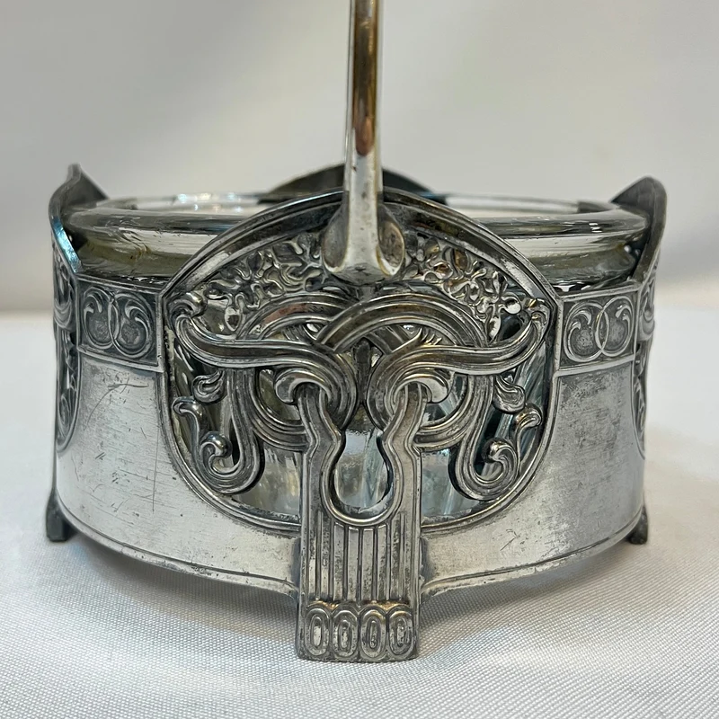 WMF German pewter and glass basket in Art Nouveau style