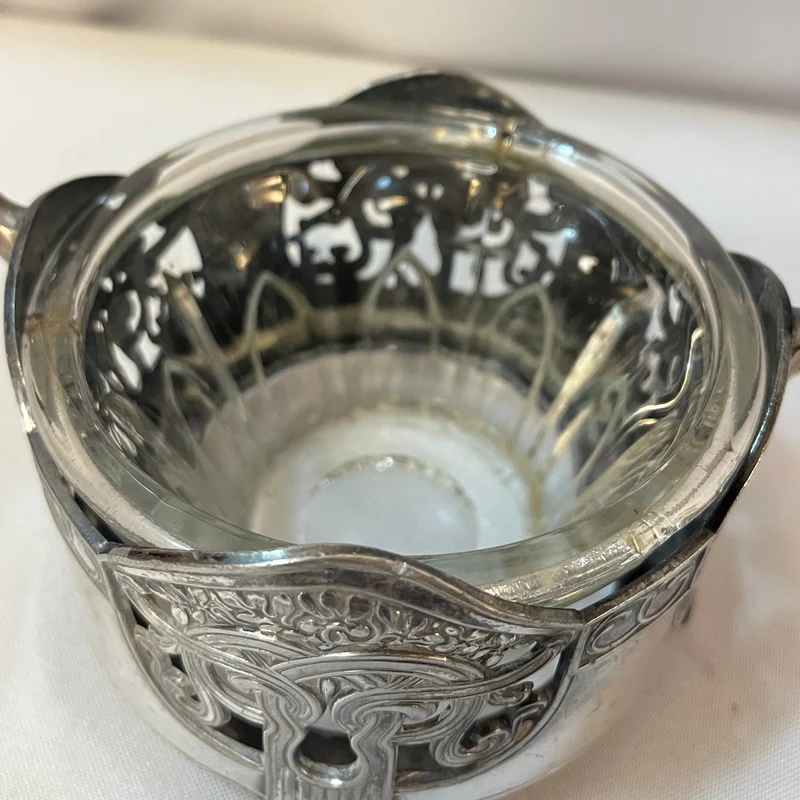 WMF German pewter and glass basket in Art Nouveau style