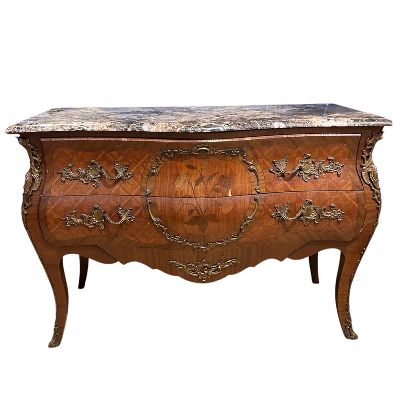 French Louis XV chest of drawers in brèche d'Alep marble marquetry