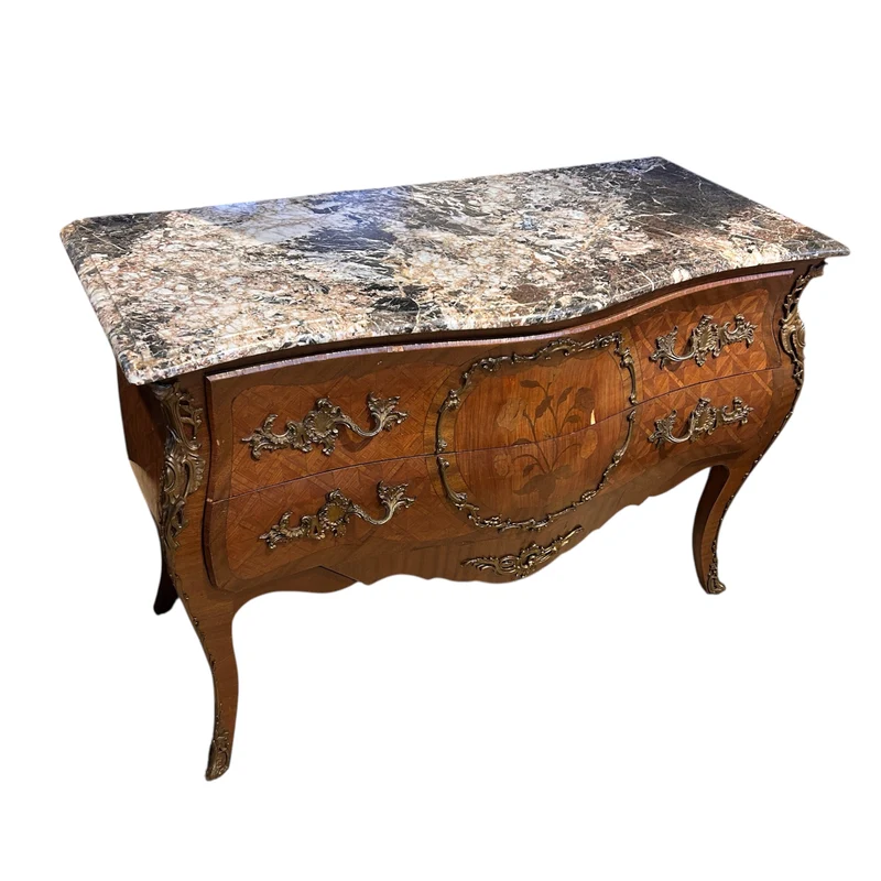 French Louis XV chest of drawers in brèche d'Alep marble marquetry