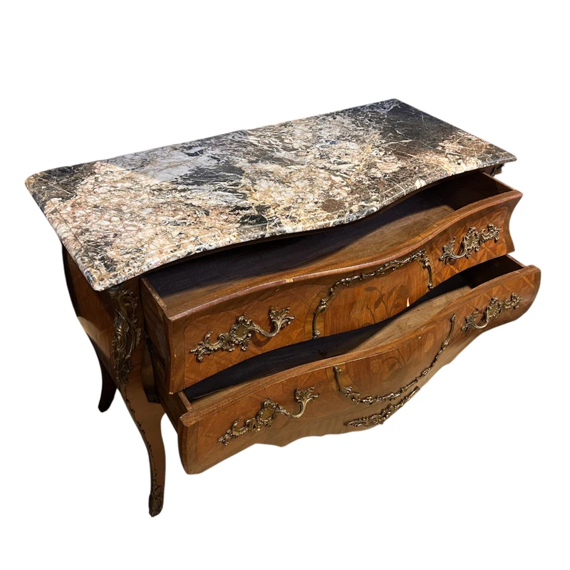 French Louis XV chest of drawers in brèche d'Alep marble marquetry