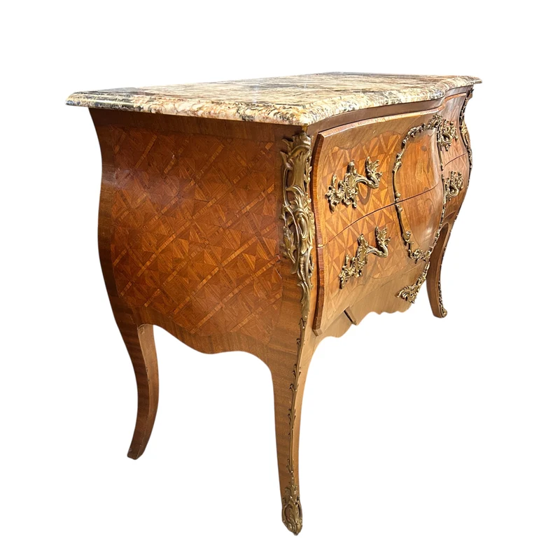 French Louis XV chest of drawers in brèche d'Alep marble marquetry