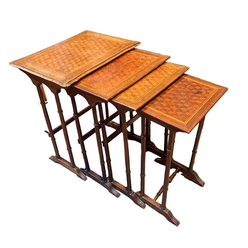 Four nesting tables with cube marquetry