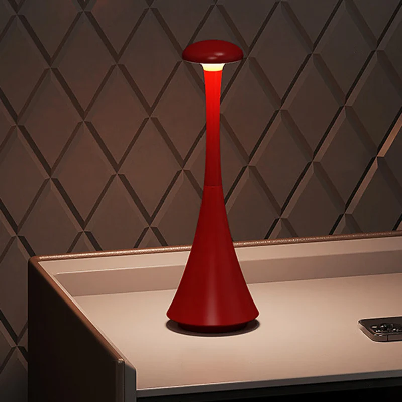 Modern Stepless Dimming Aluminum Table Lamp - Conical Rechargeable LED Ambient Light Desk Lamp For Bedroom