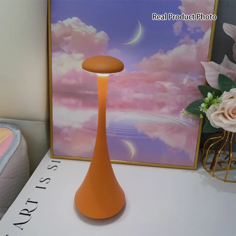 Modern Stepless Dimming Aluminum Table Lamp - Conical Rechargeable LED Ambient Light Desk Lamp For Bedroom