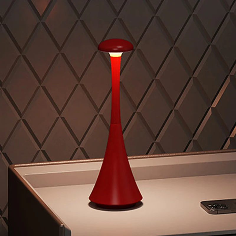 Modern Stepless Dimming Aluminum Table Lamp - Conical Rechargeable LED Ambient Light Desk Lamp For Bedroom
