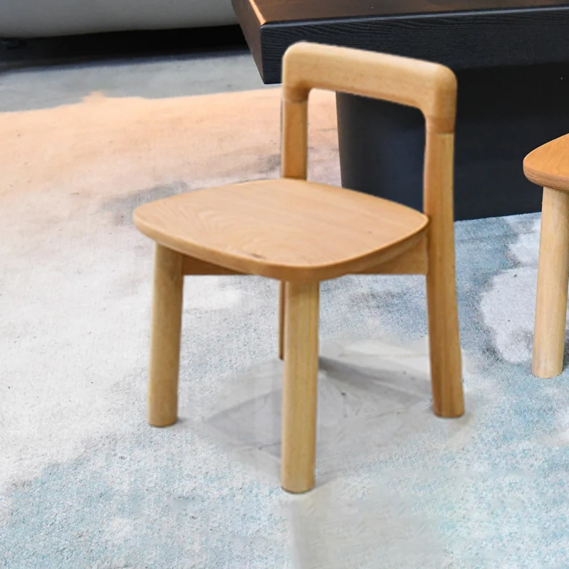 Modern Minimalist Solid Wood Rounded Corner Kids Chair With Backrest For Living Room, Dining Room & Bedroom