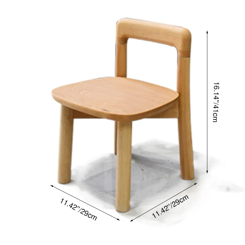 Modern Minimalist Solid Wood Rounded Corner Kids Chair With Backrest For Living Room, Dining Room & Bedroom