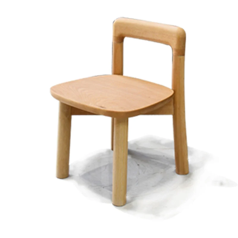 Modern Minimalist Solid Wood Rounded Corner Kids Chair With Backrest For Living Room, Dining Room & Bedroom