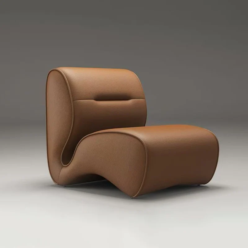Modern Minimalist Cat-Scratch Leather Carbon Steel Rounded Accent Sofa With Backrest For Living Room & Bedroom