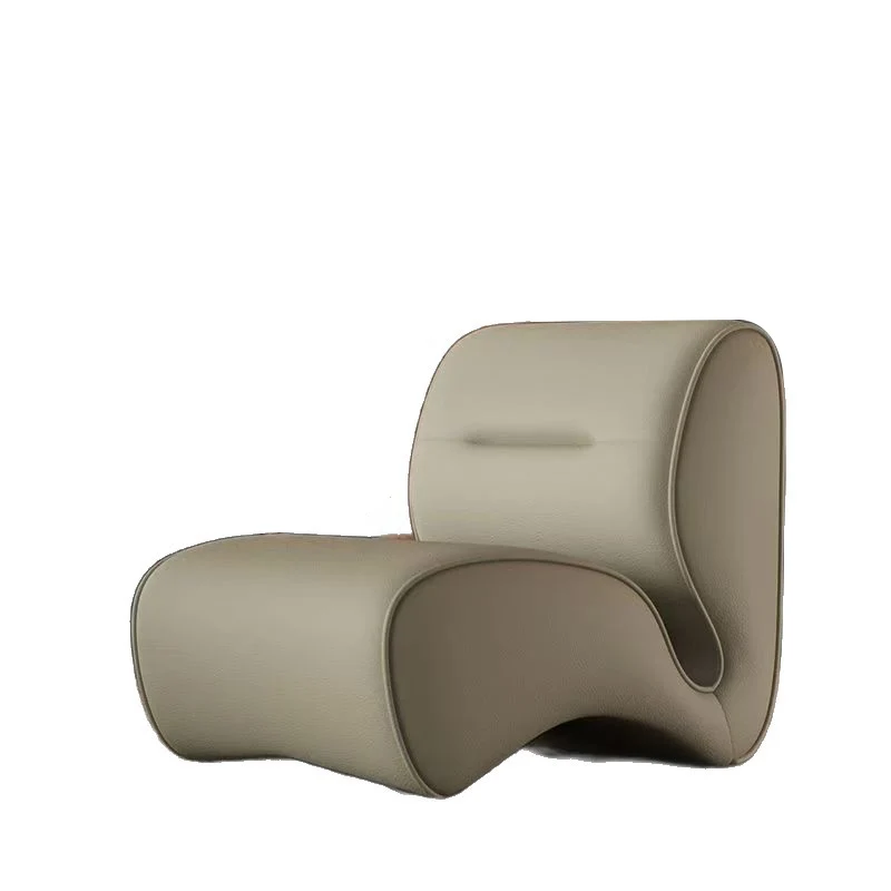Modern Minimalist Cat-Scratch Leather Carbon Steel Rounded Accent Sofa With Backrest For Living Room & Bedroom