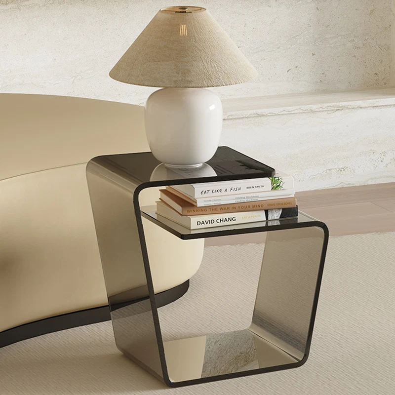 Contemporary Scandinavian Acrylic Curved Number 6 Shape Side Table With 3-Tier For Living Room