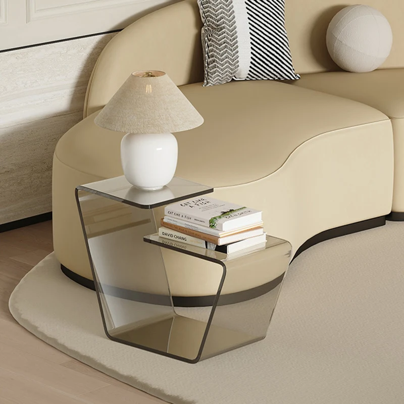 Contemporary Scandinavian Acrylic Curved Number 6 Shape Side Table With 3-Tier For Living Room