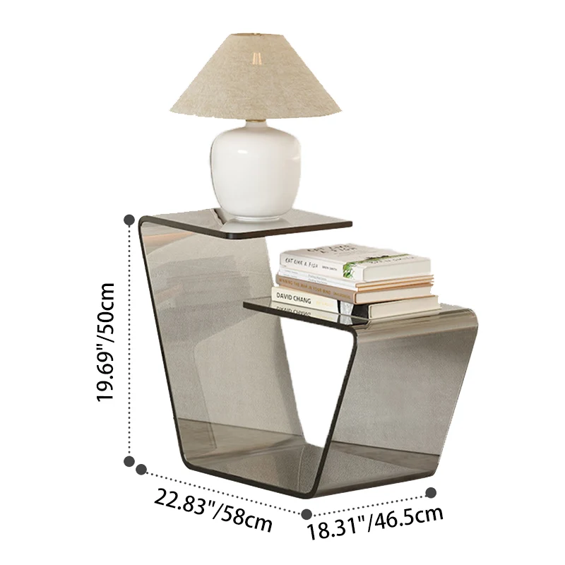 Contemporary Scandinavian Acrylic Curved Number 6 Shape Side Table With 3-Tier For Living Room
