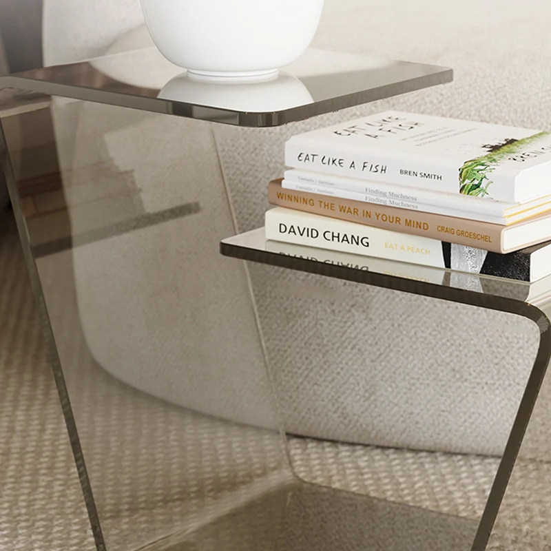 Contemporary Scandinavian Acrylic Curved Number 6 Shape Side Table With 3-Tier For Living Room