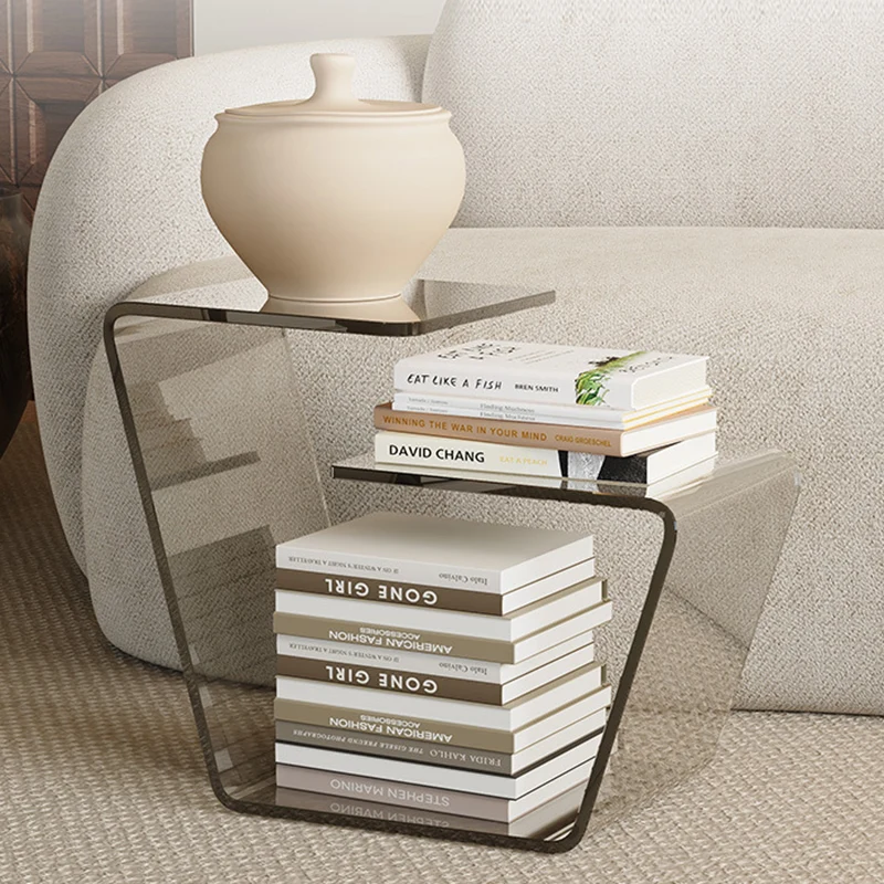Contemporary Scandinavian Acrylic Curved Number 6 Shape Side Table With 3-Tier For Living Room