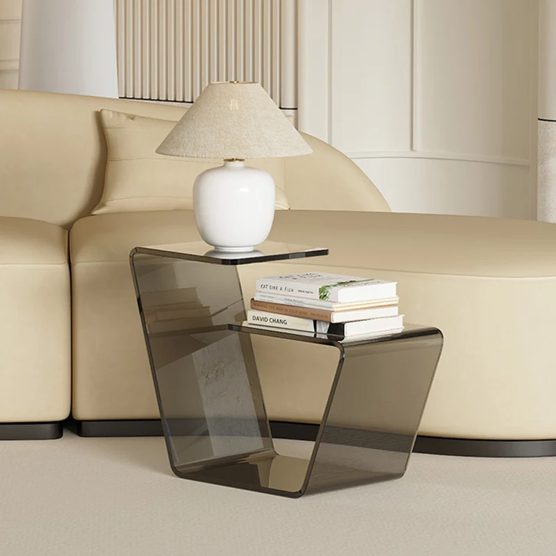 Contemporary Scandinavian Acrylic Curved Number 6 Shape Side Table With 3-Tier For Living Room