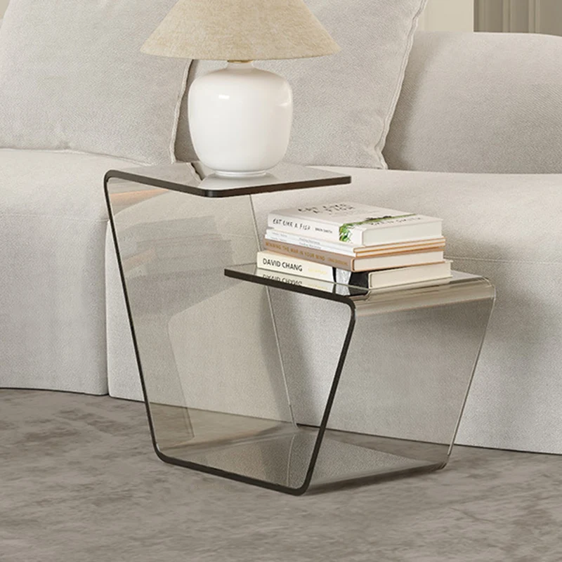 Contemporary Scandinavian Acrylic Curved Number 6 Shape Side Table With 3-Tier For Living Room