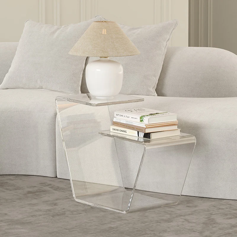 Contemporary Scandinavian Acrylic Curved Number 6 Shape Side Table With 3-Tier For Living Room