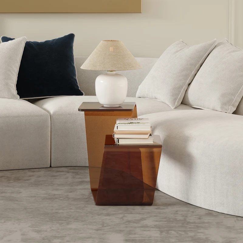 Contemporary Scandinavian Acrylic Curved Number 6 Shape Side Table With 3-Tier For Living Room