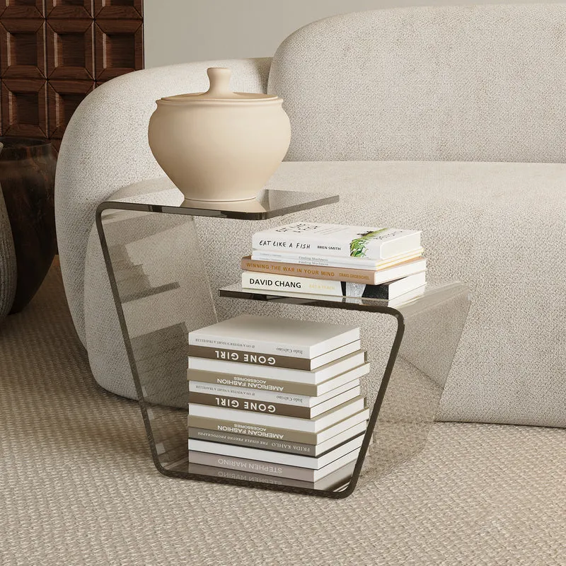 Contemporary Scandinavian Acrylic Curved Number 6 Shape Side Table With 3-Tier For Living Room