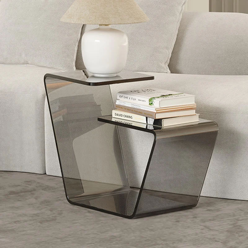 Contemporary Scandinavian Acrylic Curved Number 6 Shape Side Table With 3-Tier For Living Room