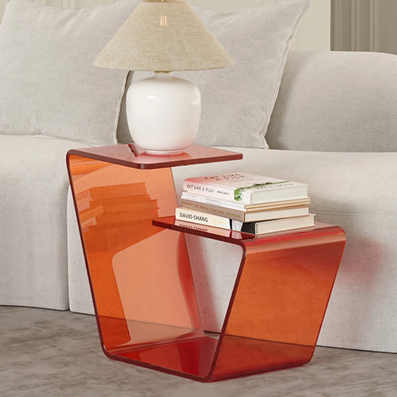 Contemporary Scandinavian Acrylic Curved Number 6 Shape Side Table With 3-Tier For Living Room
