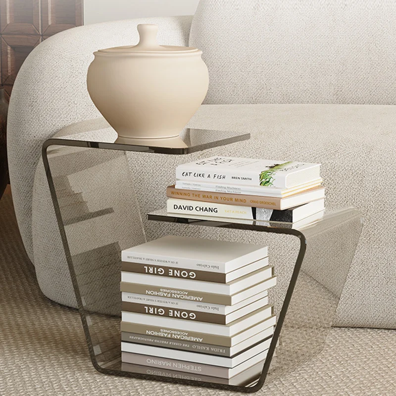 Contemporary Scandinavian Acrylic Curved Number 6 Shape Side Table With 3-Tier For Living Room