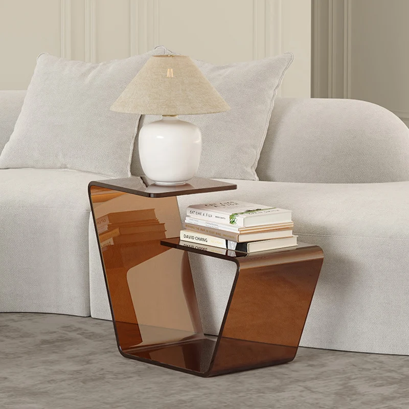 Contemporary Scandinavian Acrylic Curved Number 6 Shape Side Table With 3-Tier For Living Room