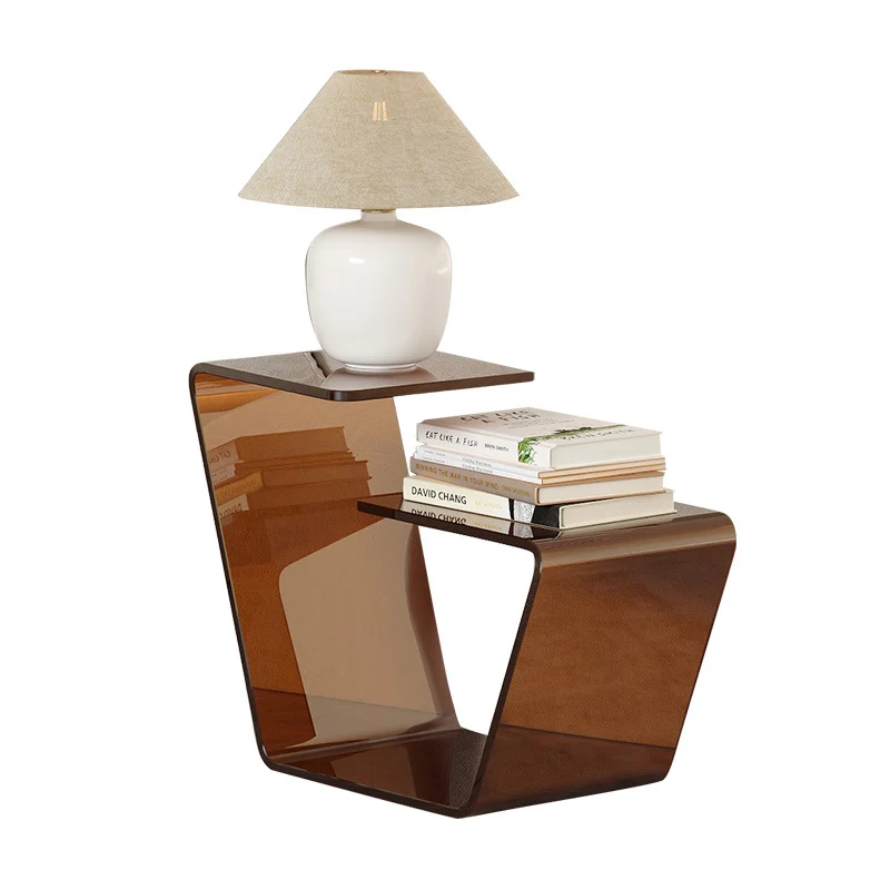 Contemporary Scandinavian Acrylic Curved Number 6 Shape Side Table With 3-Tier For Living Room