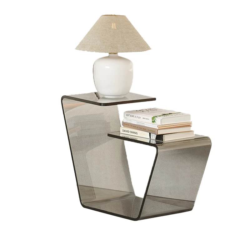 Contemporary Scandinavian Acrylic Curved Number 6 Shape Side Table With 3-Tier For Living Room