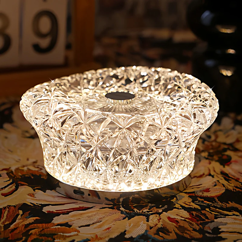 Modern Luxury Round Acrylic Aluminum Alloy Infinitely Dimmable LED Table Lamp For Bedroom