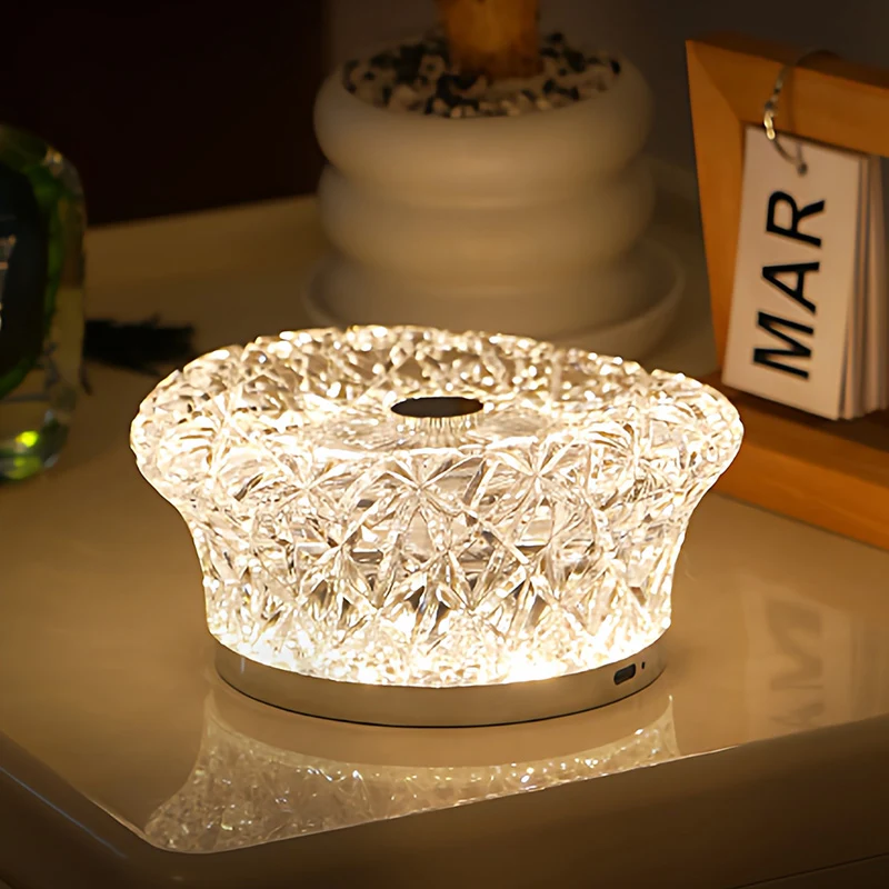 Modern Luxury Round Acrylic Aluminum Alloy Infinitely Dimmable LED Table Lamp For Bedroom