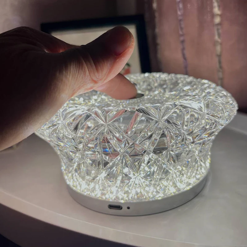 Modern Luxury Round Acrylic Aluminum Alloy Infinitely Dimmable LED Table Lamp For Bedroom