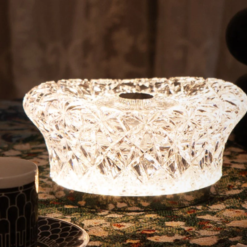 Modern Luxury Round Acrylic Aluminum Alloy Infinitely Dimmable LED Table Lamp For Bedroom