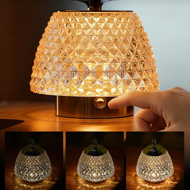 Modern Luxury Round Glass Aluminum Alloy Transparent LED Table Lamp For Bedroom