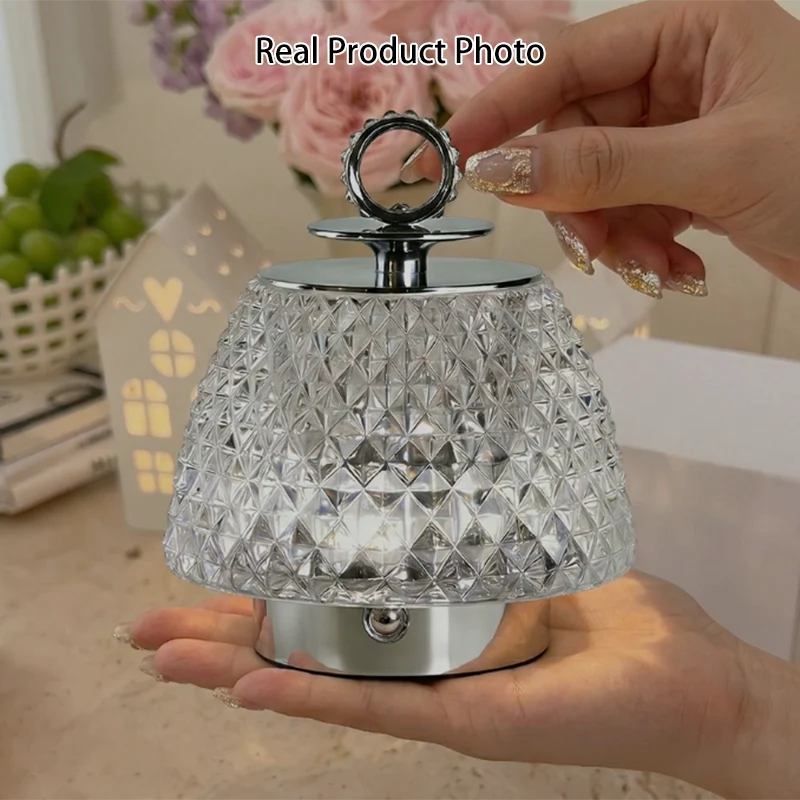 Modern Luxury Round Glass Aluminum Alloy Transparent LED Table Lamp For Bedroom