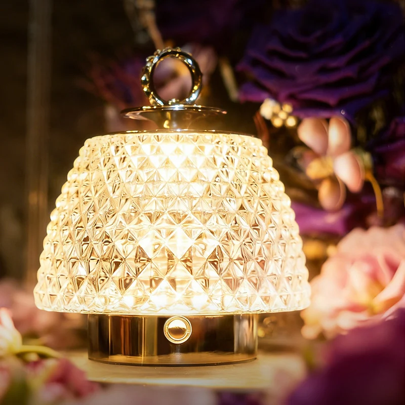 Modern Luxury Round Glass Aluminum Alloy Transparent LED Table Lamp For Bedroom