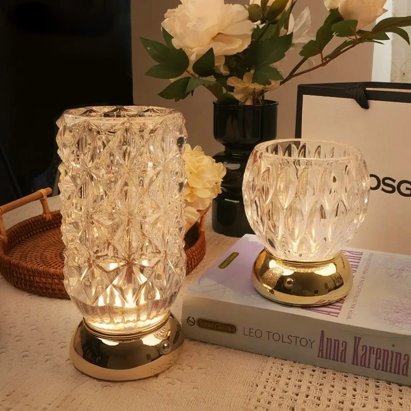 Modern Luxury Round Glass Aluminum Alloy Hollow-Core Design LED Table Lamp Set For Bedroom