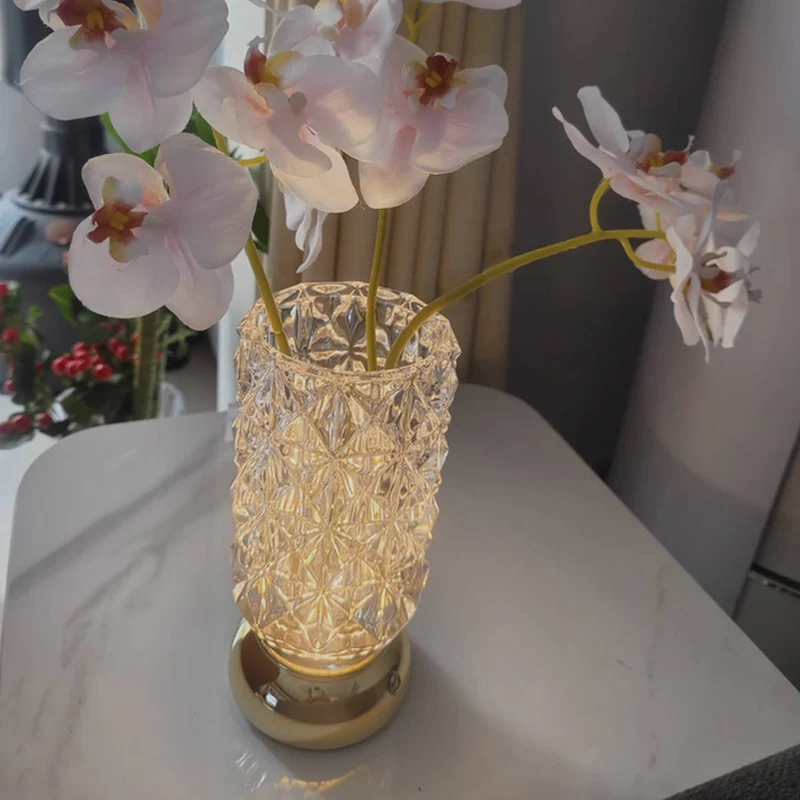 Modern Luxury Round Glass Aluminum Alloy Hollow-Core Design LED Table Lamp Set For Bedroom