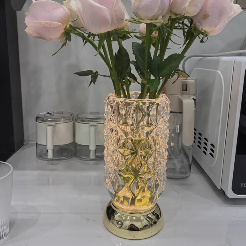 Modern Luxury Round Glass Aluminum Alloy Hollow-Core Design LED Table Lamp Set For Bedroom
