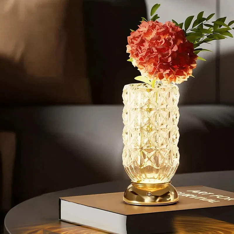Modern Luxury Round Glass Aluminum Alloy Hollow-Core Design LED Table Lamp Set For Bedroom
