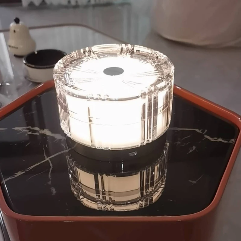 Modern Luxury Round Acrylic Aluminum Alloy LED Electroplated Table Lamp For Bedroom
