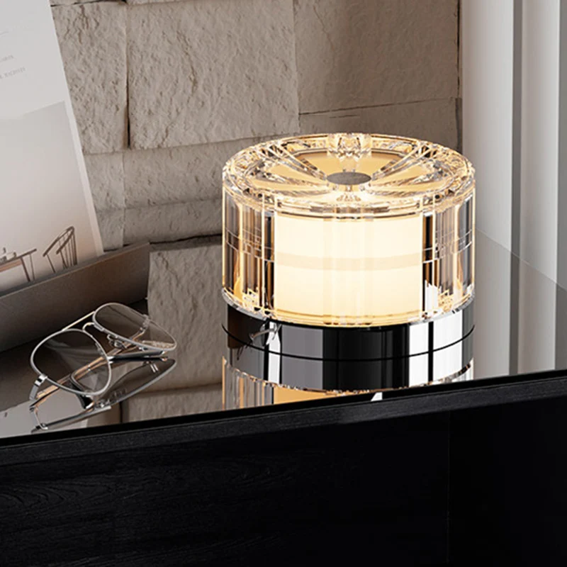 Modern Luxury Round Acrylic Aluminum Alloy LED Electroplated Table Lamp For Bedroom