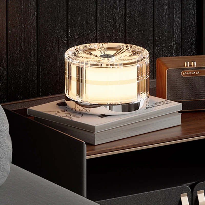 Modern Luxury Round Acrylic Aluminum Alloy LED Electroplated Table Lamp For Bedroom