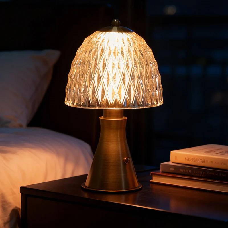 Modern Luxury Round Glass Aluminum Alloy LED Table Lamp For Bedroom