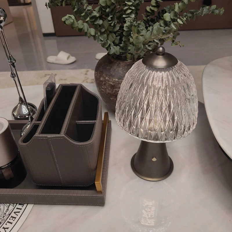 Modern Luxury Round Glass Aluminum Alloy LED Table Lamp For Bedroom